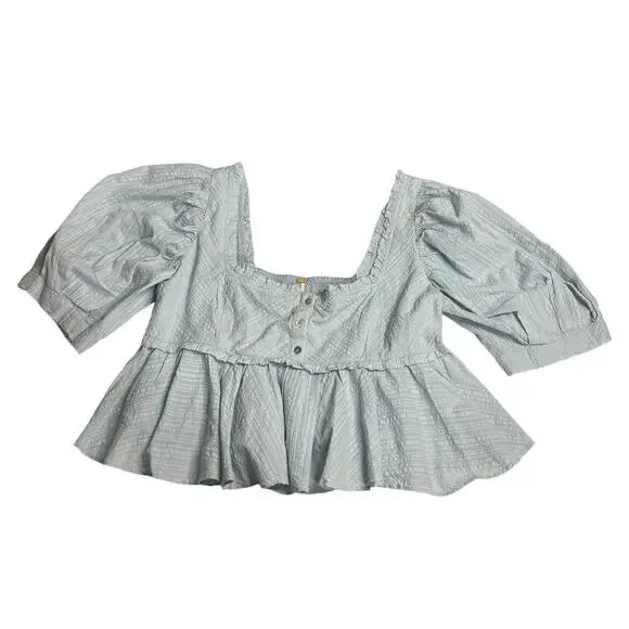 Women's Free People Leave It To Me Blouse Puff Sleeve Peplum Babydoll Crop Top L - Picture 6 of 10